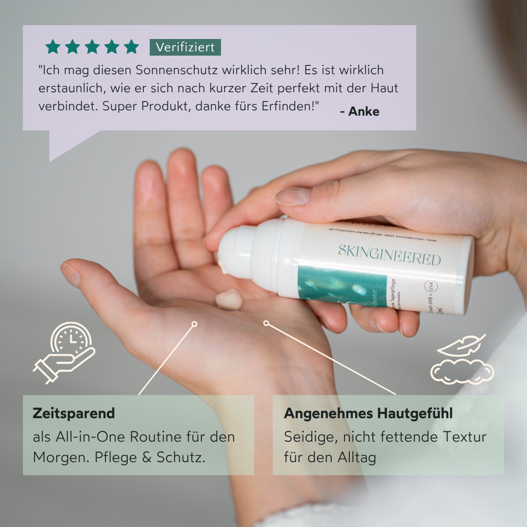 Skingineered UVA-Booster: Leichte Tagespflege mit hohem UVA-Schutz, ideal für den Alltag und alle Hauttypen