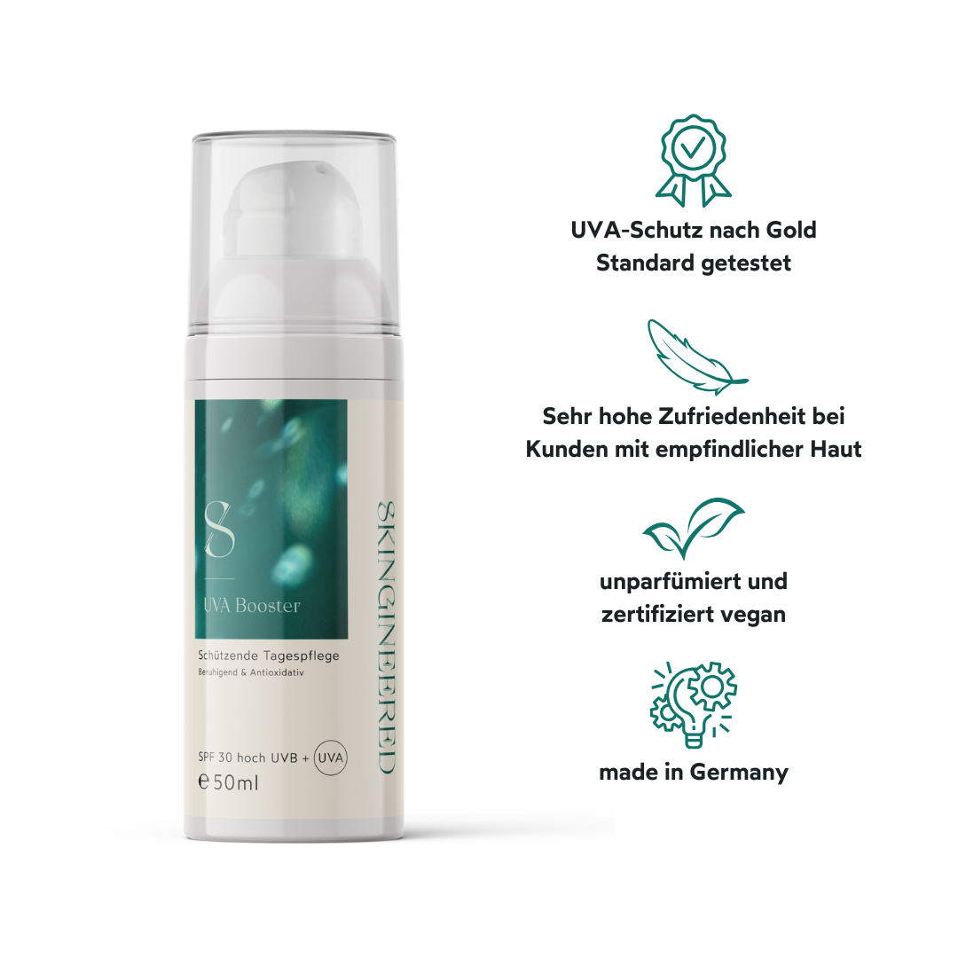 UVA-Booster Anwendung als täglicher Sonnenschutz für effektive Vorbeugung vor vorzeitiger Hautalterung